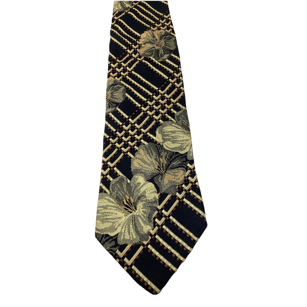 HUGO BOSS 100% Silk Geometric Habiscus Men's Neck Tie*ITALY 62" L By 3.75